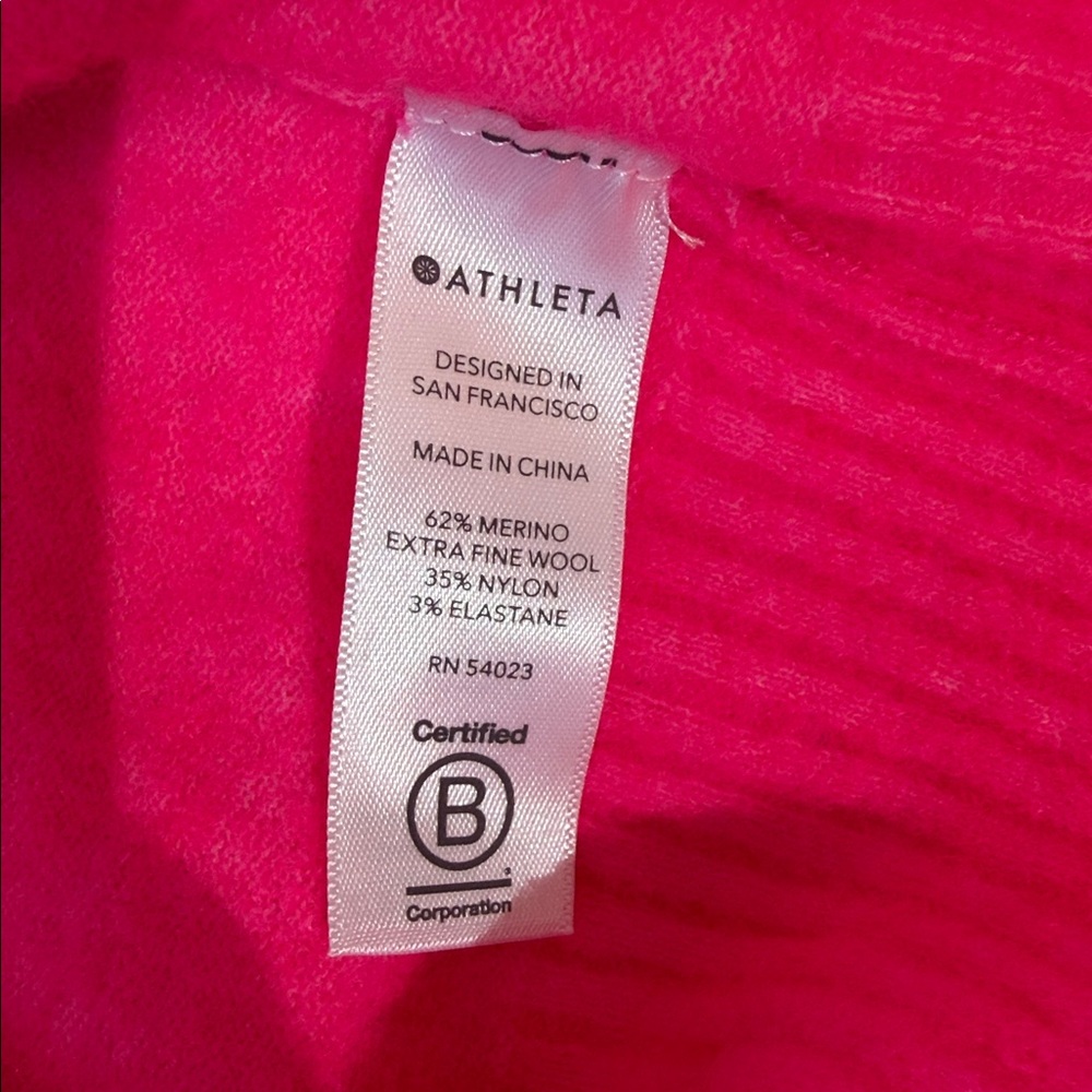 NWT Athleta Transit Crew Sweater Size S Bright Neon Pink Wool Blend - Picture 9 of 13